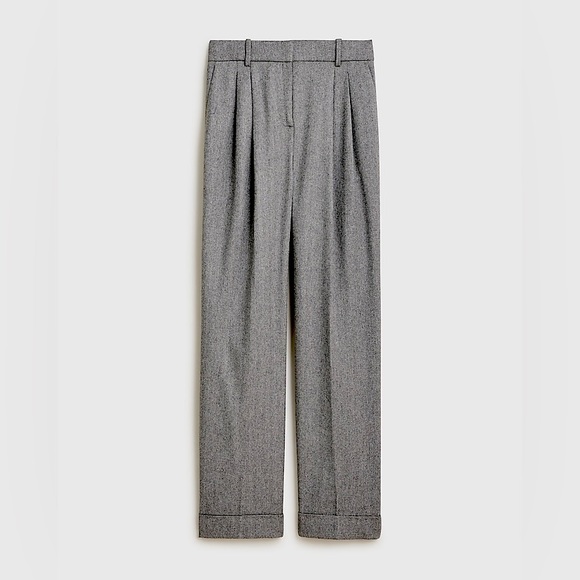 NEW / Wide-leg essential pant in grey herringbone Italian wool blend / B003 - Picture 2 of 9